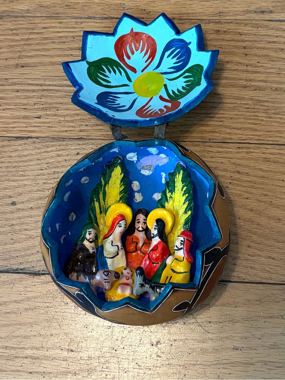 Hand-Painted multi colored Mini Nativity in a coconut